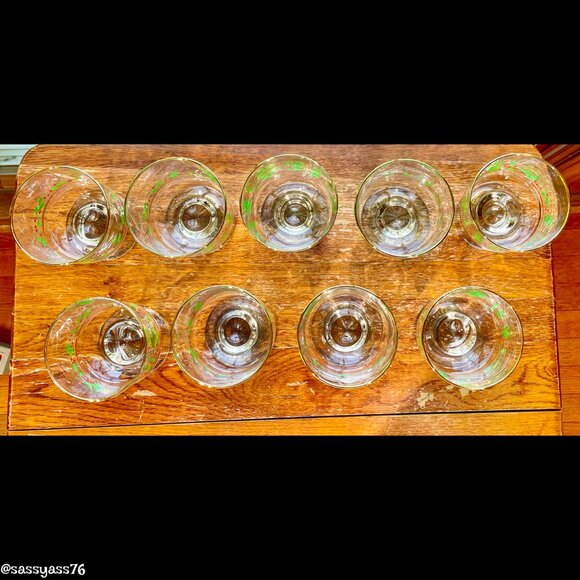 🆕VTG▪️LIBBEY▪️ARBY'S Set of 9 Holly & Berry Gold Trim Stemmed Dessert Glasses - Picture 5 of 6